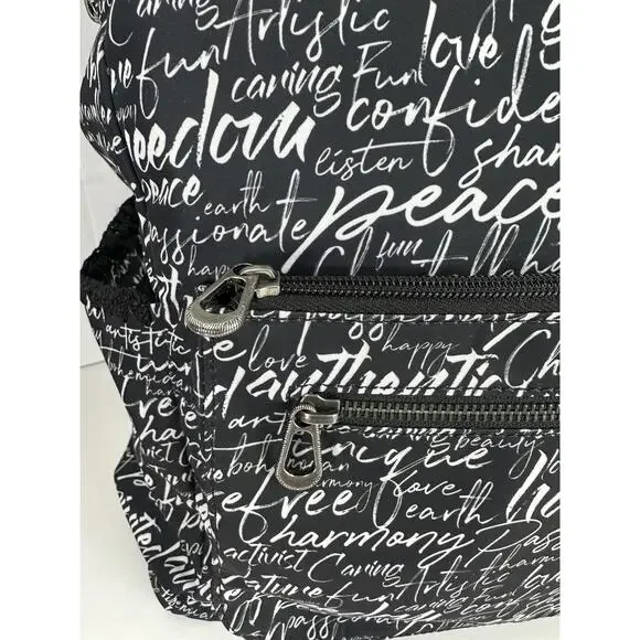 Sakroots Black Backpack White Script Print Convertible Travel Boho Bag Keychain - Picture 6 of 16
